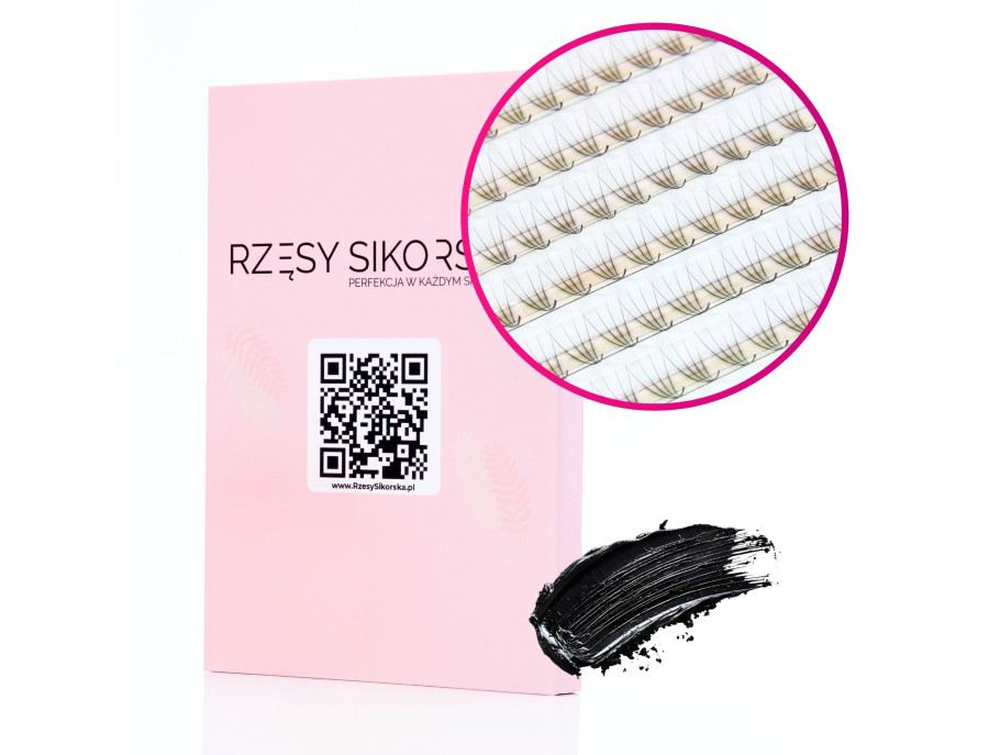 Rzęsy Sikorska - Gotowe Kępki Rzęs 4D/0,07 (1200 szt. 6-13) Black – Mix Palette