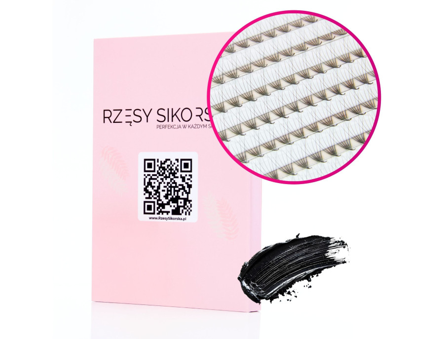 Rzęsy Sikorska - Gotowe Kępki Rzęs 6D/0,07 (1200 szt. 6-13) Black – Mix Palette