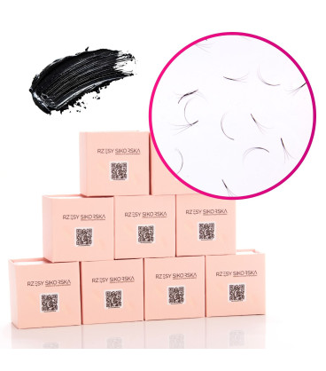 Rzęsy Sikorska - Gotowe Kępki Rzęs 3D/0,07 6-14mm (2250 szt.) Black - Zestaw