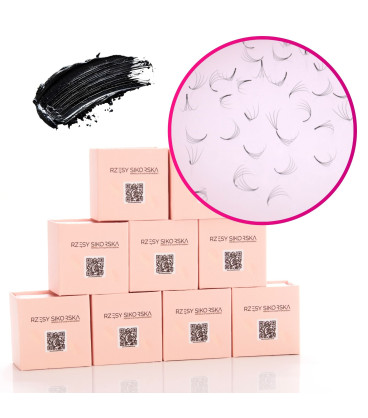 Rzęsy Sikorska - Gotowe Kępki Rzęs 4D/0,07 6-14mm (2250 szt.) Black - Zestaw