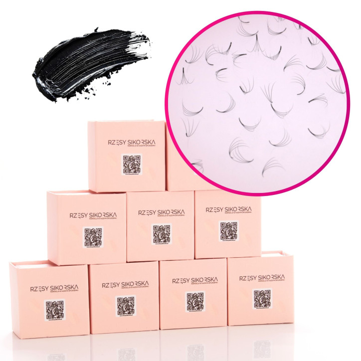 Gotowe Kępki Rzęs 4D/0,07 6-14mm (2250 szt.) Black - Zestaw