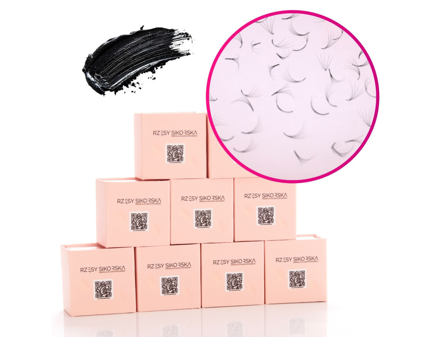 Rzęsy Sikorska - Gotowe Kępki Rzęs 5D/0,07 6-14mm (2250 szt.) Black - Zestaw