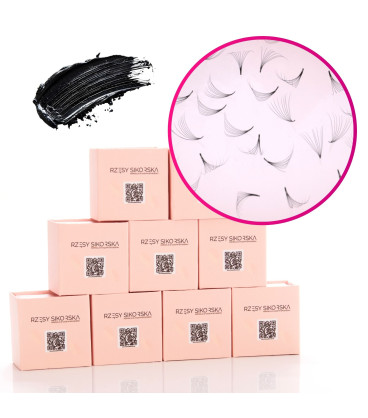 Rzęsy Sikorska - Gotowe Kępki Rzęs 8D/0,05 6-14mm (2250 szt.) Black - Zestaw