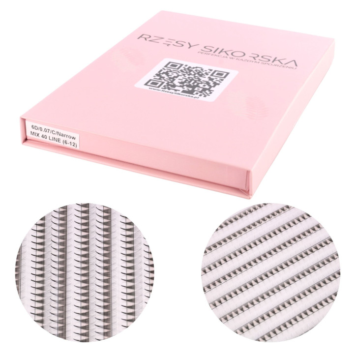 Gotowe Wąskie Kępki Rzęs 6D/0,07 (1800 szt. 6-12) Black – Mix Palette