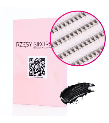 Rzęsy Sikorska - Gotowe Wąskie Kępki Rzęs 6D/0,07 (1800 szt. 6-12) Black – Mix Palette