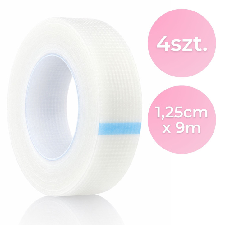 Biała Taśma PE Perforowana do rzęs 1,25cm X 9m | Zestaw 4 sztuki