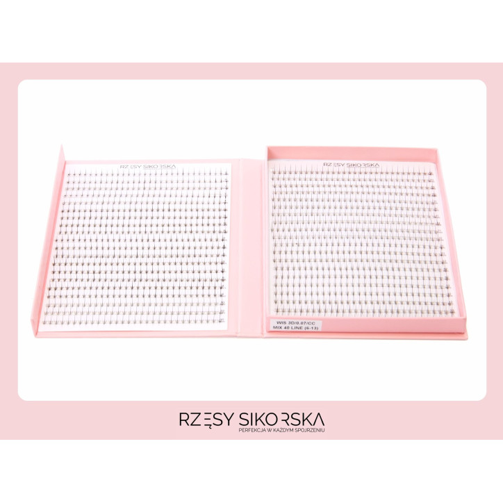 Gotowe Kępki Rzęs 3D/0,07 (1000 szt. 6-13) Black Wispy – Mix Palette