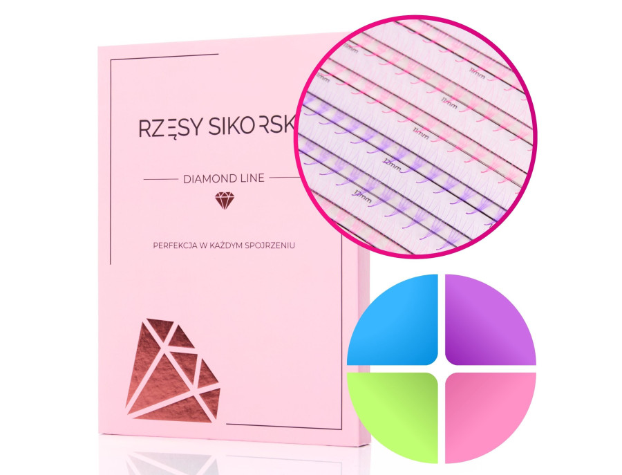 Rzęsy Sikorska - Gotowe Kolorowe Kępki Rzęs 4D/0,07 (1200 szt. 10-13)