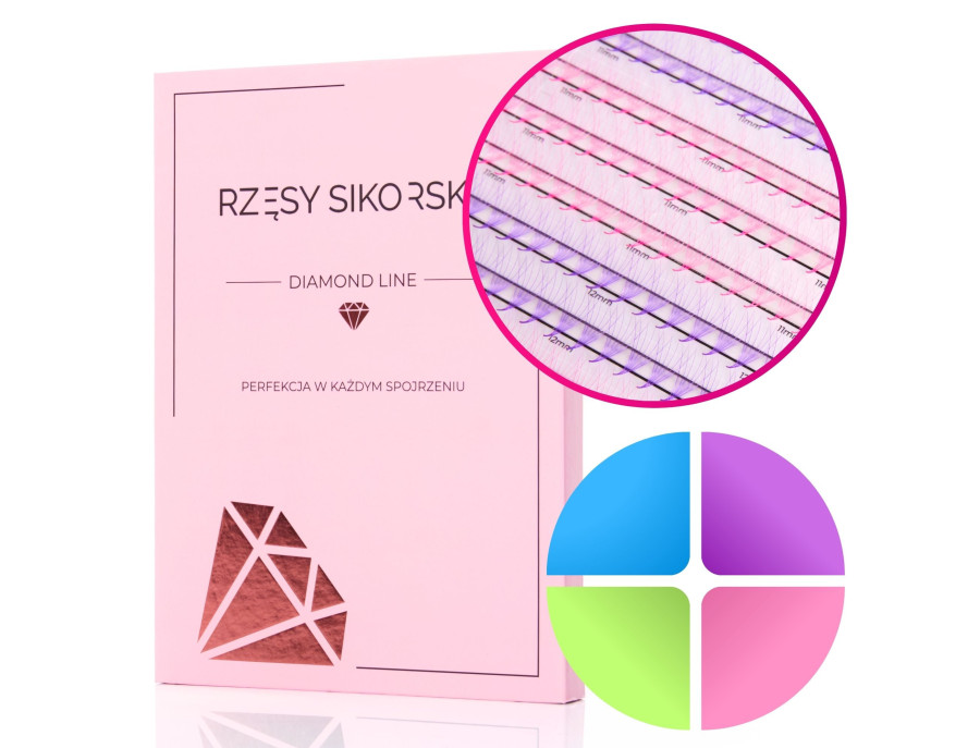 Rzęsy Sikorska - Gotowe Kolorowe Kępki Rzęs 6D/0,07 (1200 szt. 10-13)