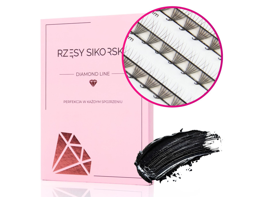 Rzęsy Sikorska - Gotowe Kępki Rzęs 6D/0,07 (1200 szt. ) Black – Mix Palette