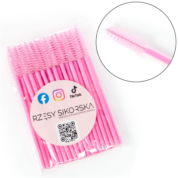 Jednorazowe szczoteczki do rzęs (spiralki) różowe – 50 szt.
