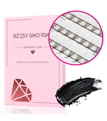 Rzęsy Sikorska - Gotowe Kępki Rzęs 4D/0,07 (1200 szt. 6-13) Black – Mix Palette