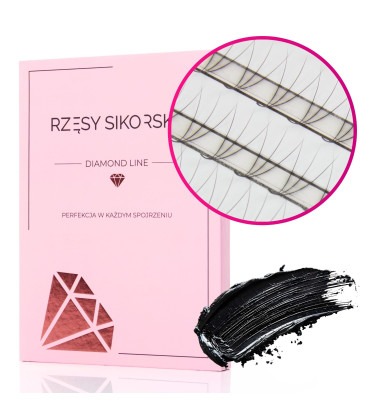 Rzęsy Sikorska - Gotowe Kępki Rzęs 3D/0,07 (1200 szt. 6-13) Black – Mix Palette