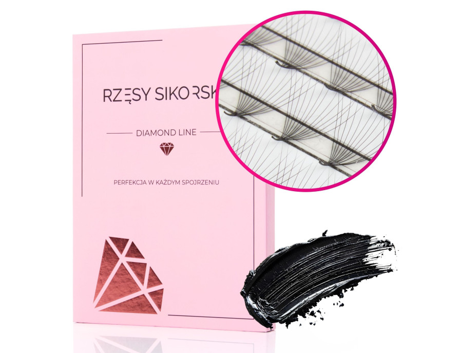 Rzęsy Sikorska - Gotowe Kępki Rzęs 12D/0,05 (800 szt. 6-13) Black – Mix Palette