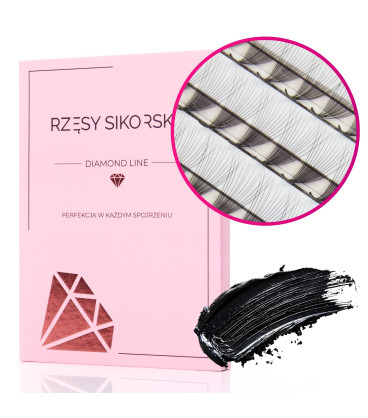 Rzęsy Sikorska - Gotowe Wąskie Kępki Rzęs 12D/0,05 (1200 szt. 6-12) Black – Mix Palette